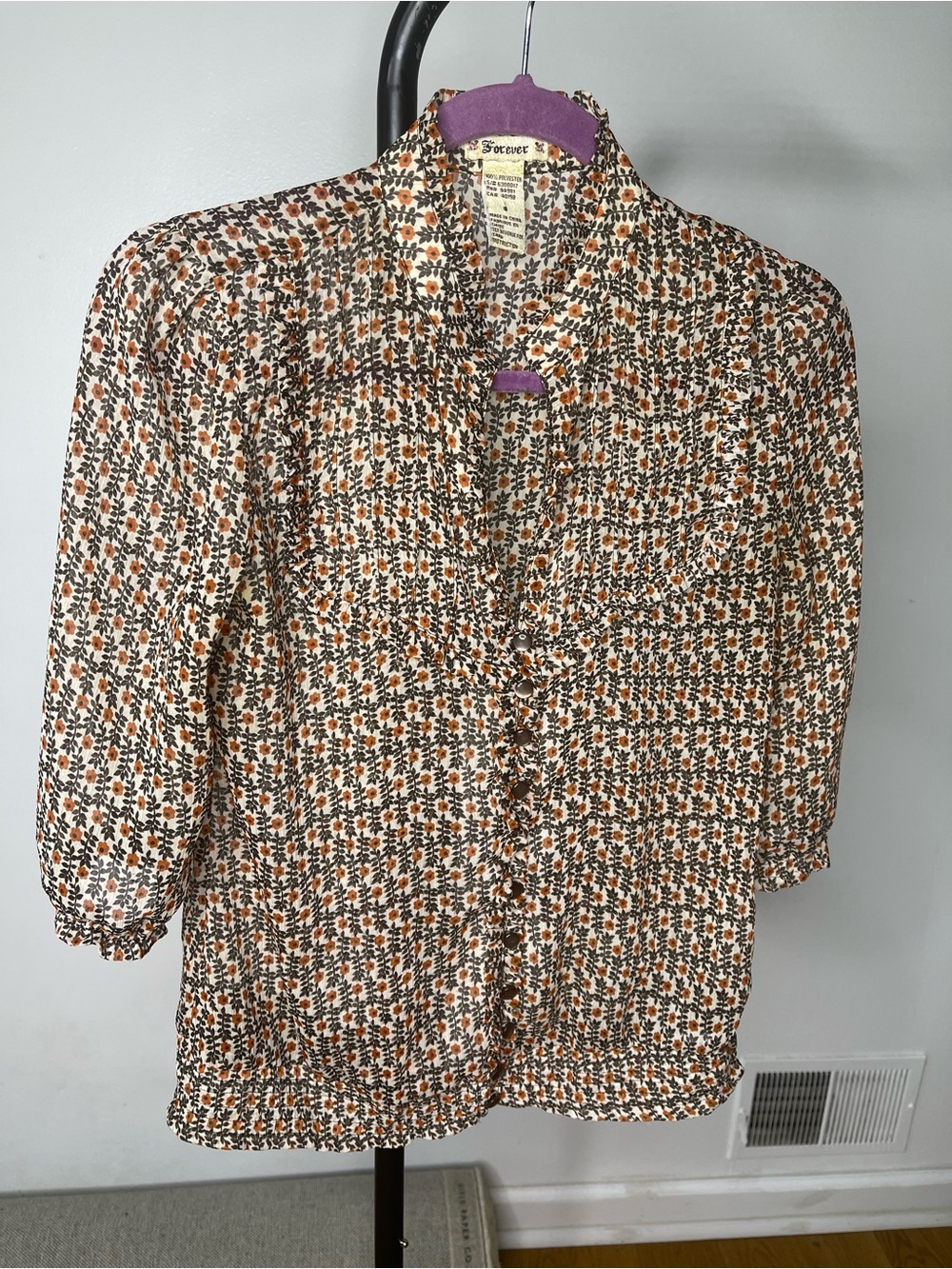 Vintage Brown and Orange Floral Blouse